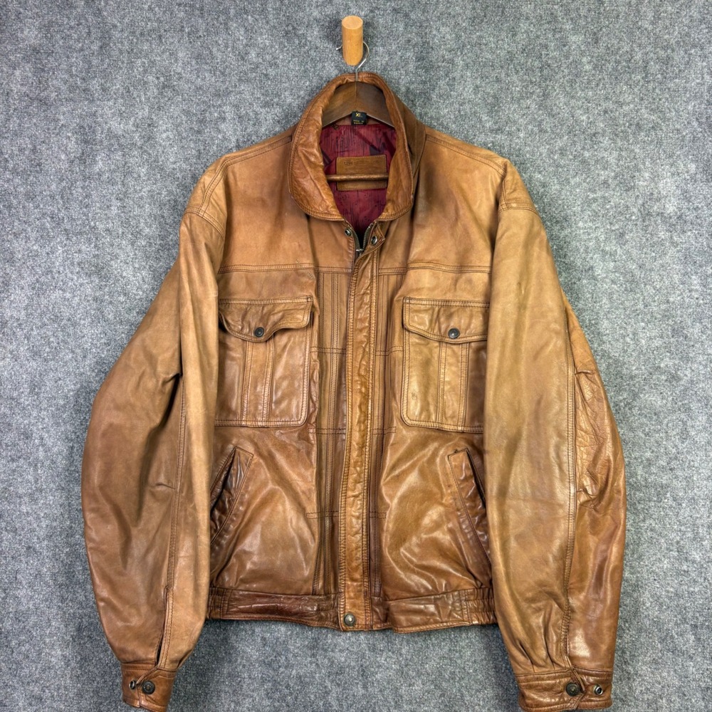 Levi Strauss Leather Jacket Mens XL Brown Bomber Air Force Lining Vintage